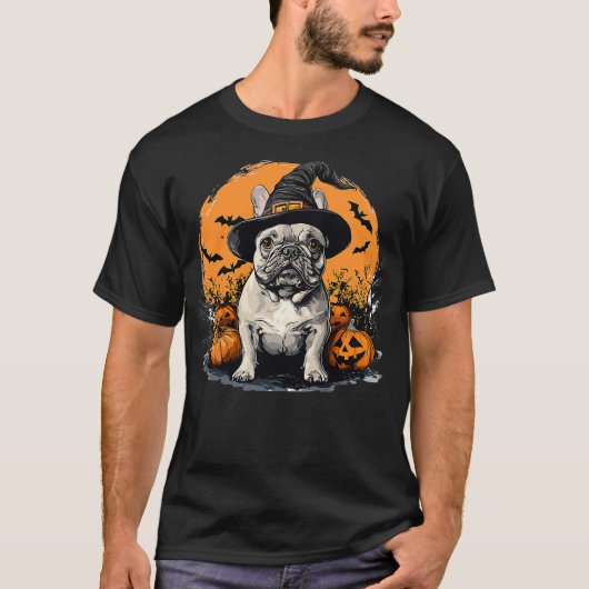 French Bulldog Frenchie Dog Whitch Hat Halloween P T-Shirt (Vorderseite)