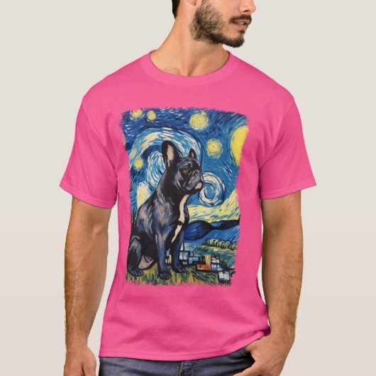 French Bulldog Frenchie Hund Starry Night Painting T-Shirt (Vorderseite)