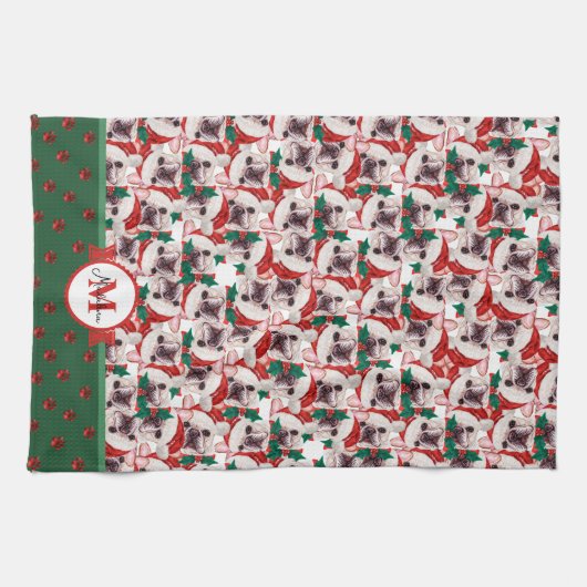 French Bulldog Frenchie Monogram Christmas Dog Geschirrtuch (Horizontal)