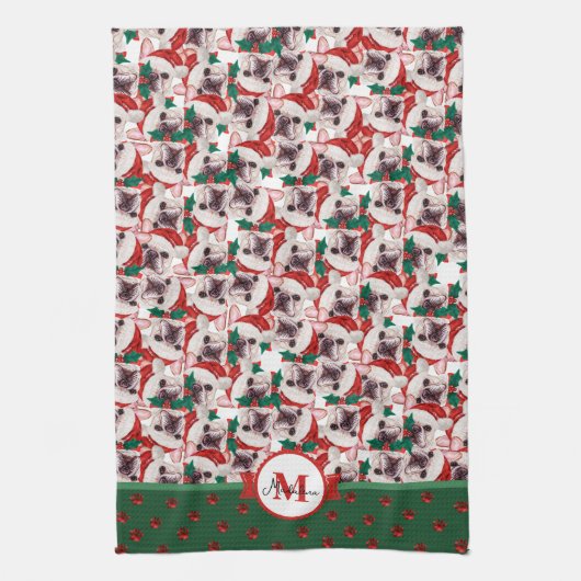 French Bulldog Frenchie Monogram Christmas Dog Geschirrtuch (Vertikal)
