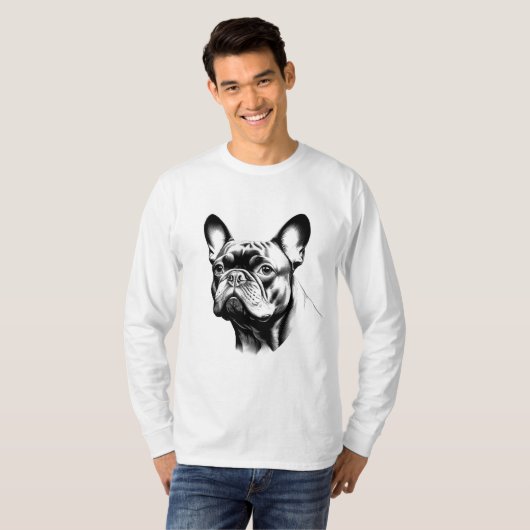 French Bulldog Frenchie Pencil Sketch Art T-Shirt (Vorne ganz)