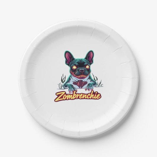 French Bulldog Frenchie Zombie Dog Halloween Essen Pappteller (Vorderseite)