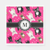 French Bulldog Frenchies Monogram Hot Pink Serviette (Vorderseite)