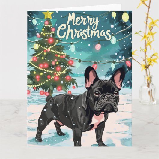 French Bulldog Frohe Weihnachten Karte (Gelbe Blume)