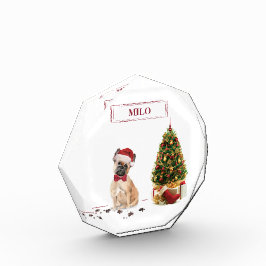 French Bulldog Funny Christmas Dog mit Baum Fotoblock