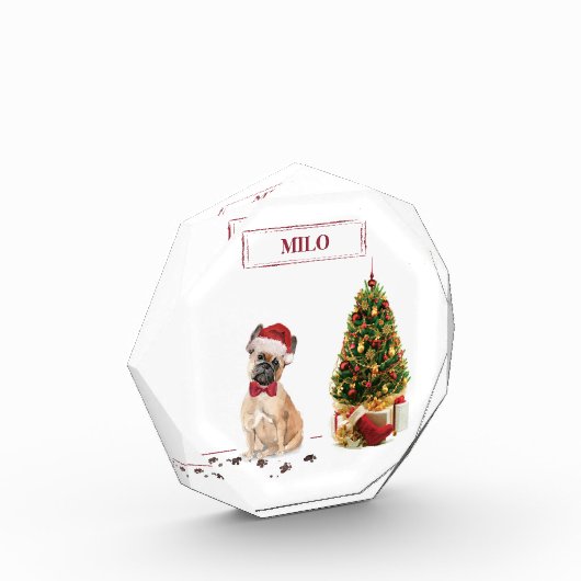 French Bulldog Funny Christmas Dog mit Baum Fotoblock (Links)