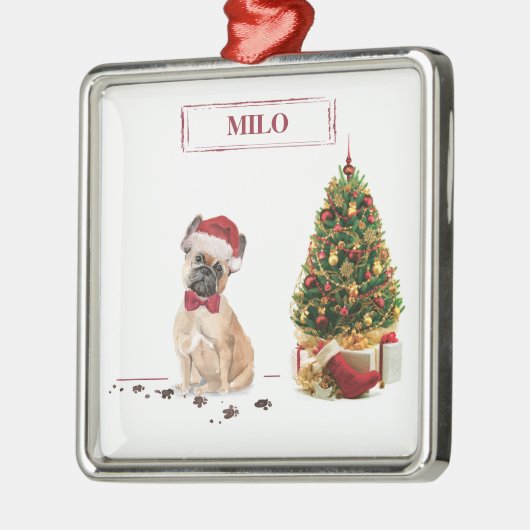 French Bulldog Funny Christmas Dog mit Baum Ornament Aus Metall (Links)