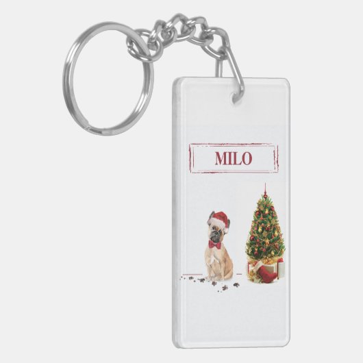 French Bulldog Funny Christmas Dog mit Baum Schlüsselanhänger (Vorderseite links)