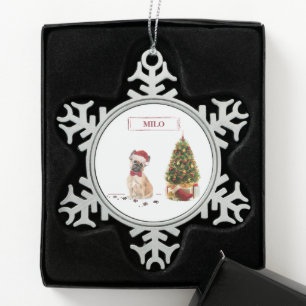 French Bulldog Funny Christmas Dog mit Baum Schneeflocken Zinn-Ornament
