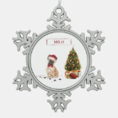 French Bulldog Funny Christmas Dog mit Baum Schneeflocken Zinn-Ornament (Vorderseite)