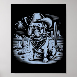 French Bulldog Funny Cowboy Ufo Vintager Western D Poster
