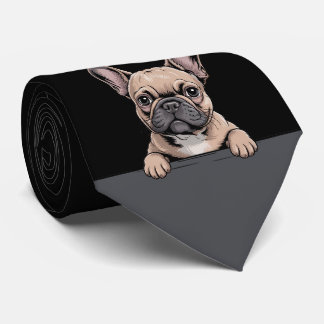 French Bulldog Funny Peeking Puppy Dog Lover Krawatte