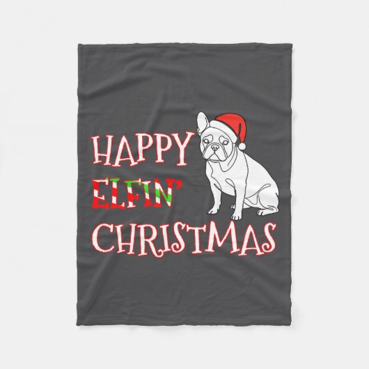 French Bulldog Funny Santa Hat Happy Elfin Christm Fleecedecke (Vorderseite)