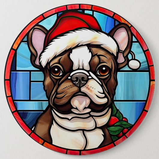 French Bulldog gesteinigtes Glass Weihnachten Button (Vorderseite)