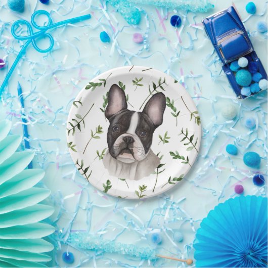French Bulldog Greenery Boho Baby Shower Pappteller (Party)