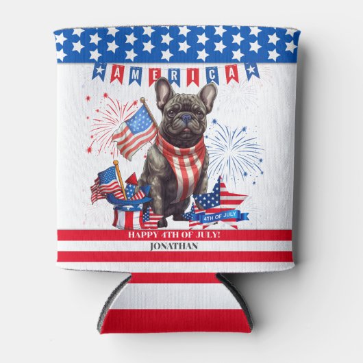 French Bulldog Happy 4th July America Patriotic Dosenkühler (Vorderseite)