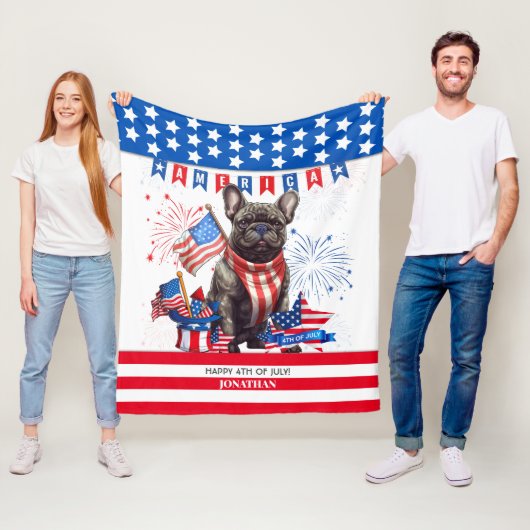 French Bulldog Happy 4th July America Patriotic Fleecedecke (Beispiel)