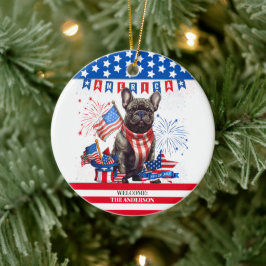 French Bulldog Happy 4th July America Patriotic Keramik Ornament