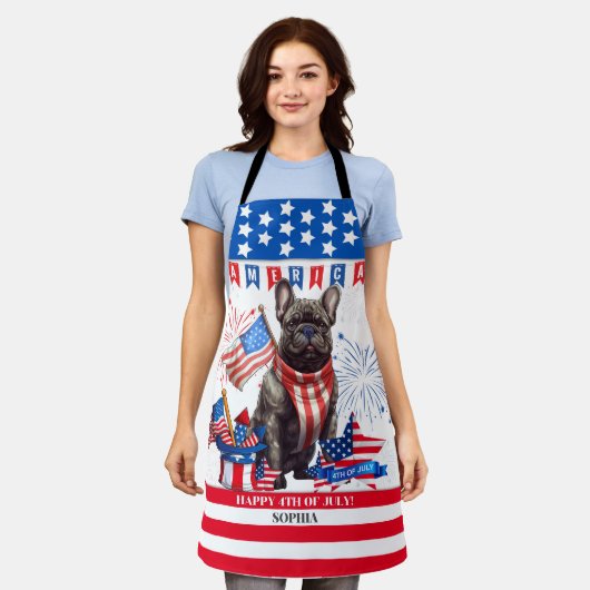 French Bulldog Happy 4th July America Patriotic Schürze (Getragen)