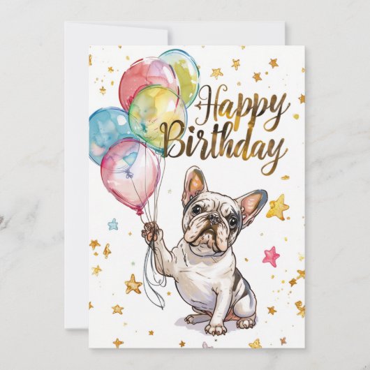 French Bulldog Happy Birthday Feiertagskarte (Vorderseite)