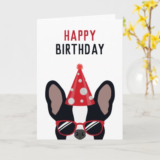 French Bulldog Happy Birthday Karte (Gelbe Blume)