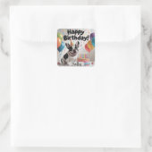 French Bulldog Happy Birthday Quadratischer Aufkleber (Tasche)
