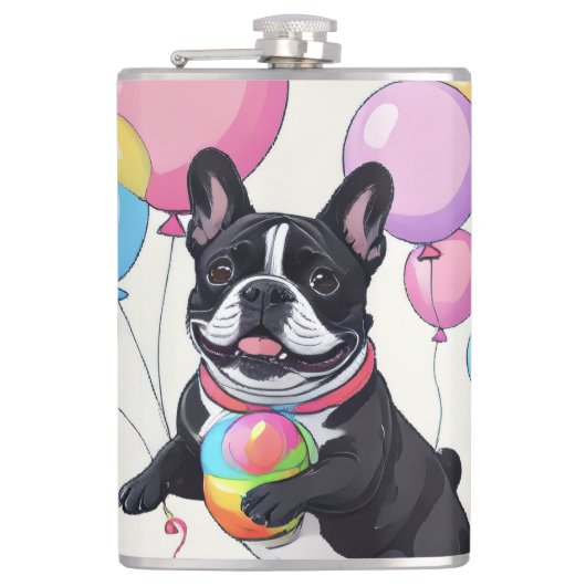 French Bulldog Happy Day Französische Bulldogge Flachmann (Vorderseite)