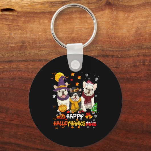 French Bulldog Happy Hallothanksmas Dog Lover Chri Schlüsselanhänger (Vorderseite)