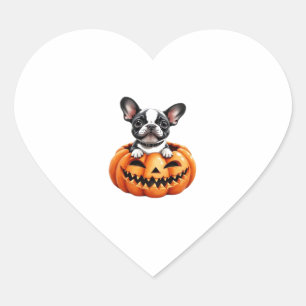 French Bulldog Happy Halloween Kürbis Classic T-S Herz-Aufkleber