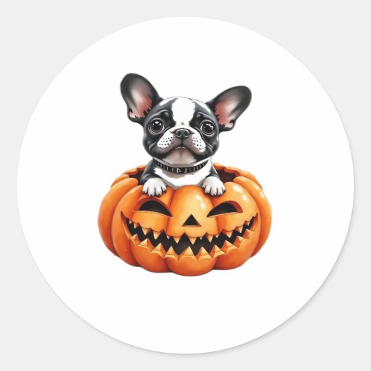 French Bulldog Happy Halloween Kürbis Classic T-S Runder Aufkleber (Vorderseite)