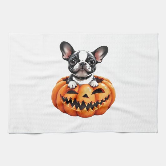 French Bulldog Happy Halloween pumpkin Classic T-S Geschirrtuch (Horizontal)