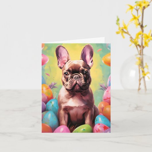 French Bulldog Happy Oaster Karte (Gelbe Blume)
