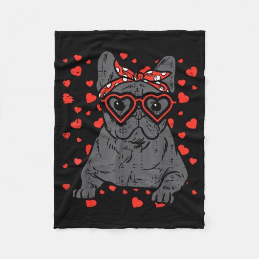 French Bulldog Heart Gles Valentine Day Frenchie D Fleecedecke (Vorderseite)