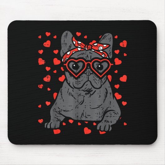 French Bulldog Heart Gles Valentine Day Frenchie D Mousepad (Vorne)