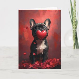 French Bulldog Holding Heart Ballon Valentine Karte