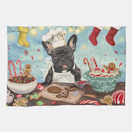 French Bulldog Holiday Baking: Festliche Weihnacht Geschirrtuch (Horizontal)