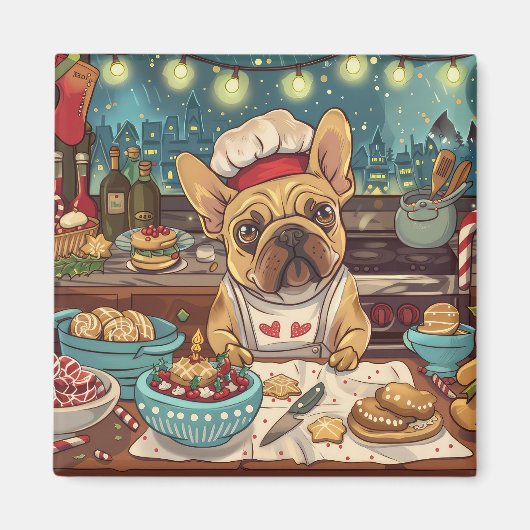 French Bulldog Holiday Baking: Festliche Weihnacht Magnet (Vorne)