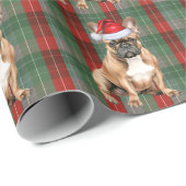 French Bulldog Holiday Red Green Plaid Christmas Geschenkpapier (Rolleneckpunkt)