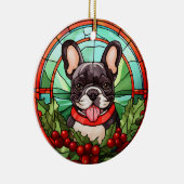 French Bulldog Holly Berry Wreath Keramik Ornament (Rechts)