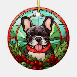 French Bulldog Holly Berry Wreath Keramik Ornament