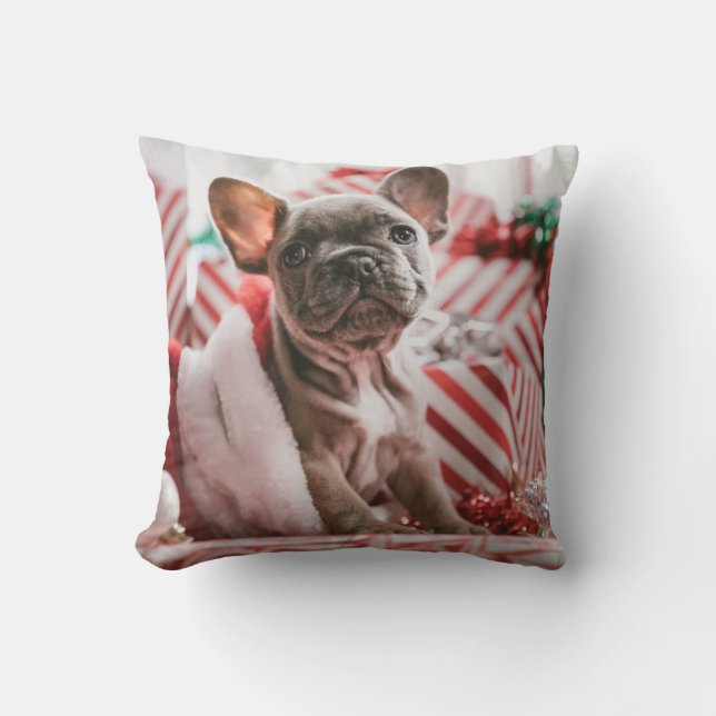 French Bulldog in Christmas Hat Kissen (Vorderseite)