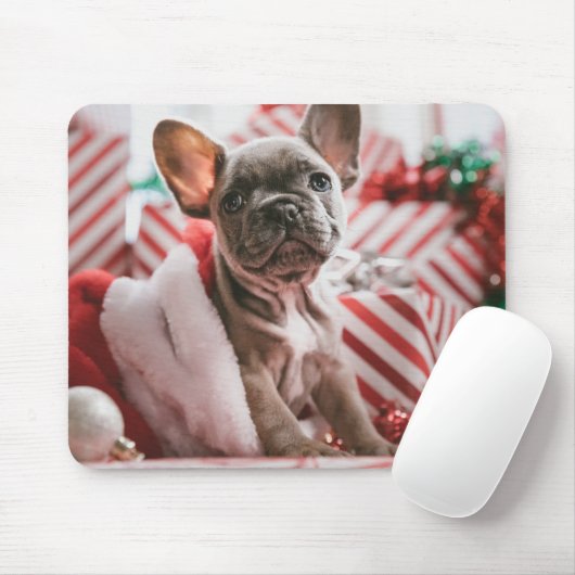 French Bulldog in Christmas Hat Mousepad (Mit Mouse)