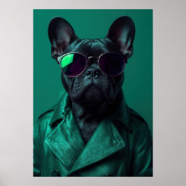 French Bulldog in Green Leather Jacket Art Poster