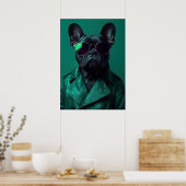 French Bulldog in Green Leather Jacket Art Poster (Küche)