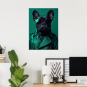 French Bulldog in Green Leather Jacket Art Poster (Heimbüro)