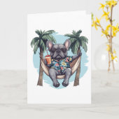 French Bulldog In Hawaiian Top Karte (Gelbe Blume)