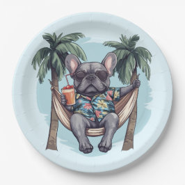 French Bulldog In Hawaiian Top Pappteller