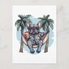 French Bulldog In Hawaiian Top Postkarte
