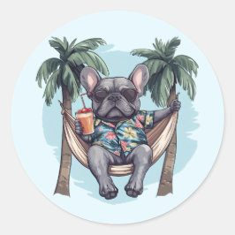 French Bulldog In Hawaiian Top Runder Aufkleber
