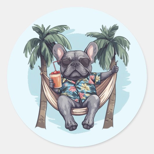 French Bulldog In Hawaiian Top Runder Aufkleber (Vorderseite)
